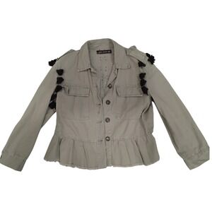 Zara Woman Military‎ Jacket Tassel Embellished Olive Green Size S